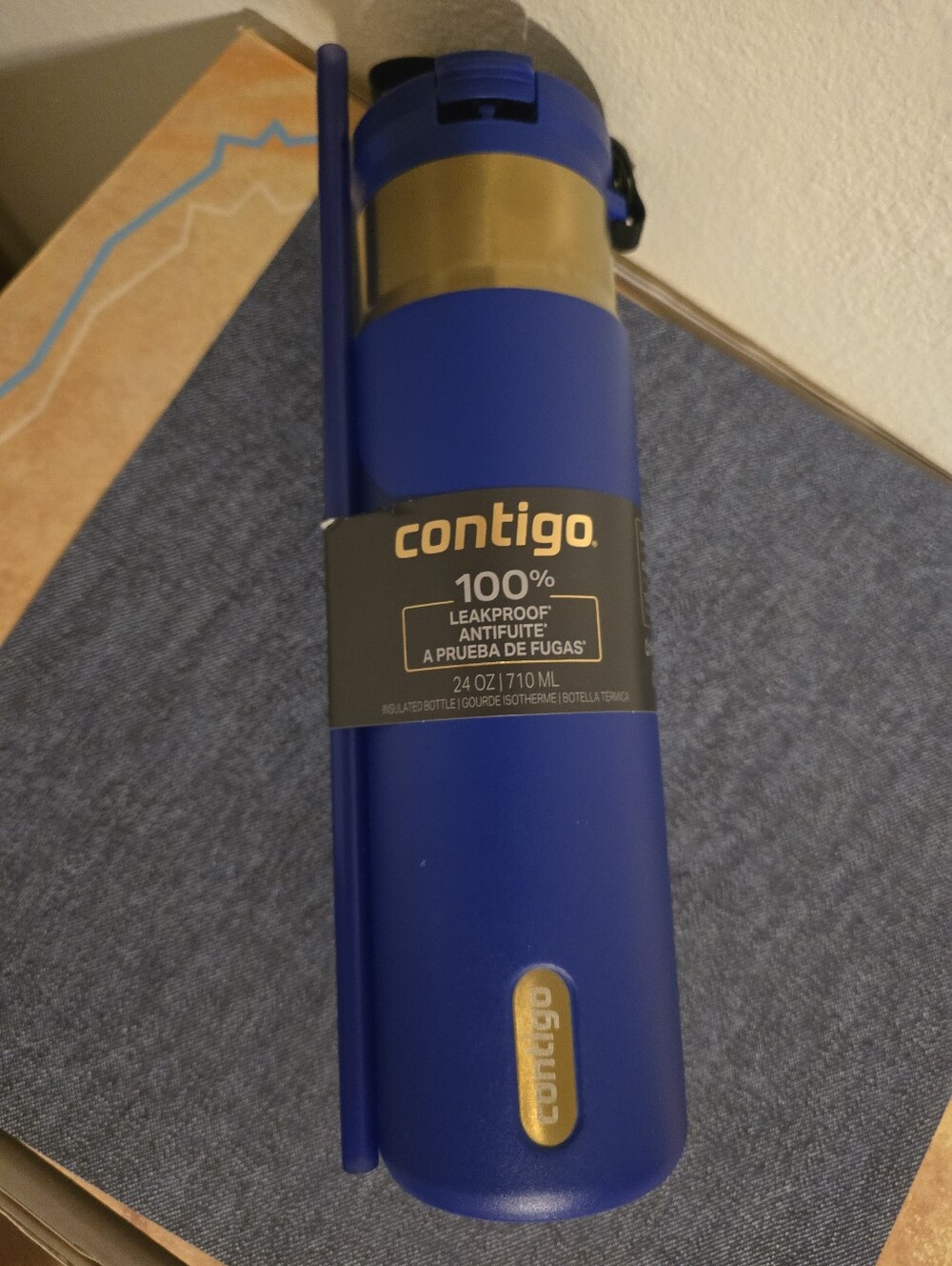 Contigo Blue and Gold 24OZ Insulated Leakproof Bottle